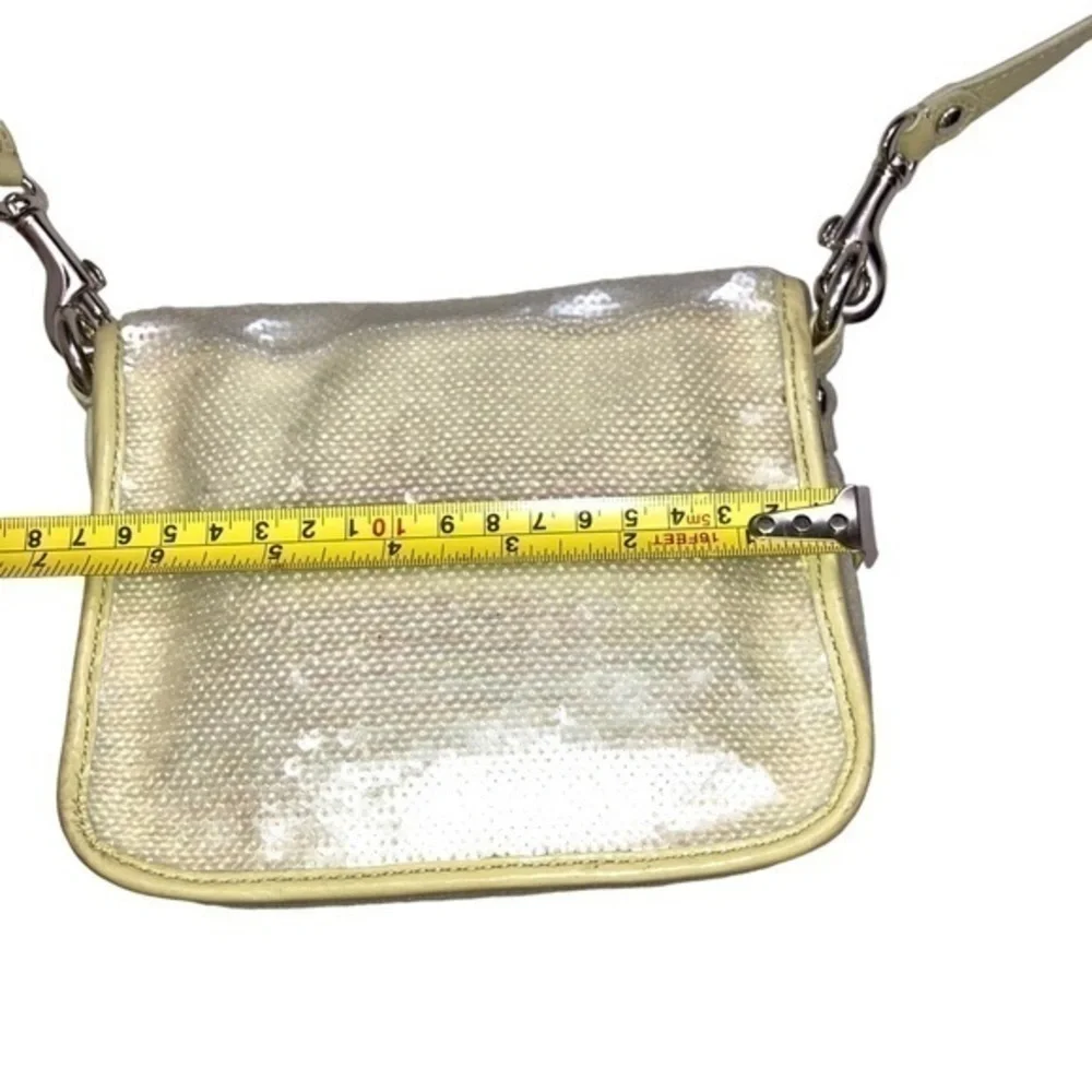 Coach 16315 Poppy Sequined Cream Opal Silver Crossbody flap bag